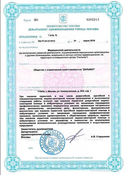 Сертификат Сити Клиник — документ 2